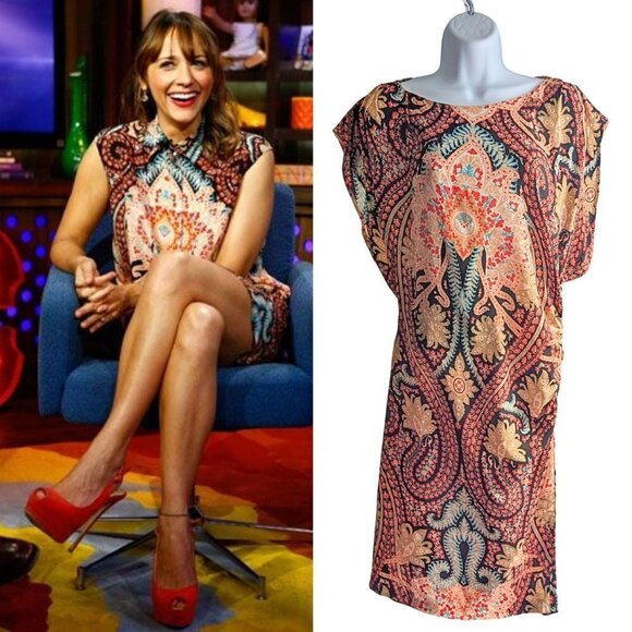 2012 THAKOON Rashida Jones 100% Silk Chiffon Paisley Cowl Sleeve Mini Dress Sz 2 - Picture 1 of 11